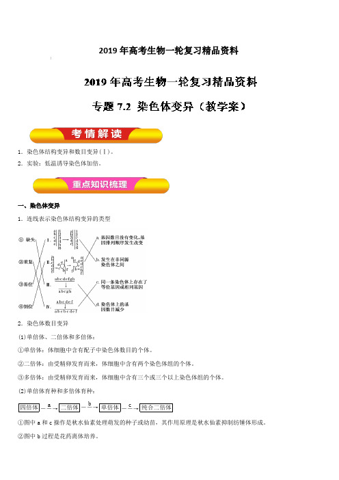 2019年高考生物一轮复习精品资料专题7.2 染色体变异(教学案) 含解析