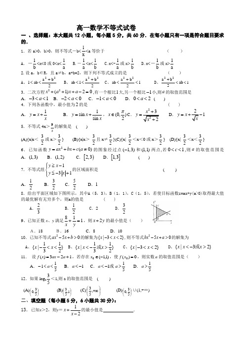 高一数学不等式试卷
