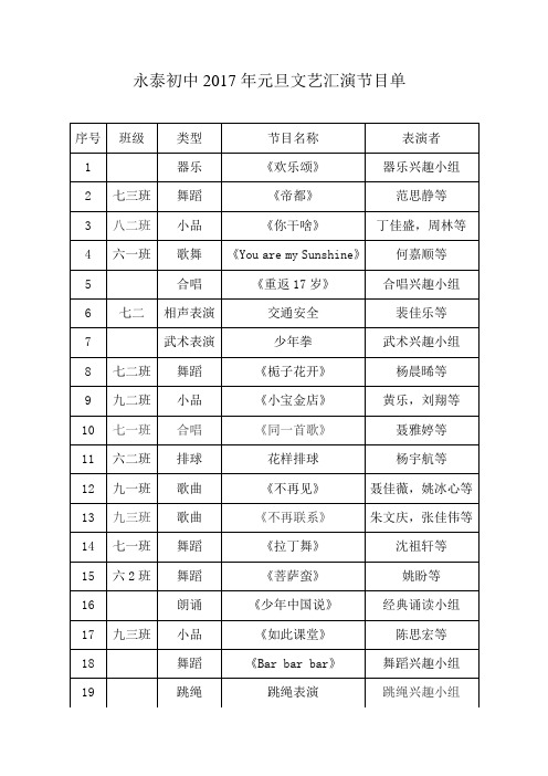 永泰初中2017年元旦汇演节目单