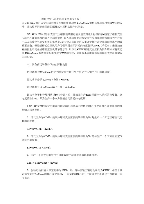 螺杆式空压机的耗电量的多少之间