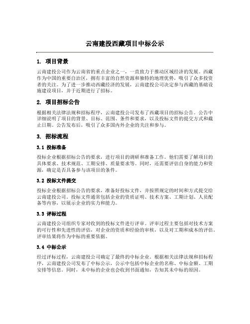 云南建投西藏项目中标公示