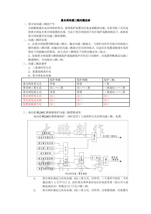 重合闸沟通三跳问题总结