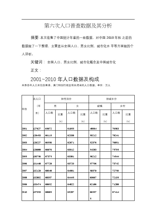 第六次人口普查数据及其数据分析