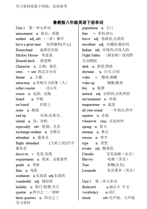 鲁教版八年级英语下册英汉单词表