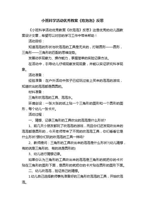 小班科学活动优秀教案《吹泡泡》反思