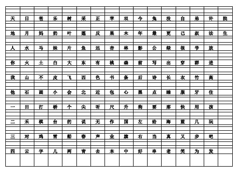 人教版一年级上册识字表(带拼音格)