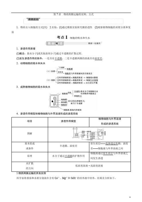 备战2020年高考生物一轮复习第7讲 物质跨膜运输的实例、方式 讲义