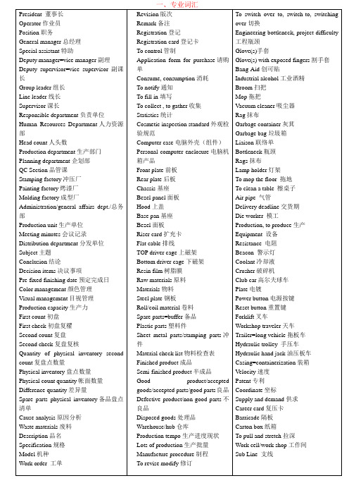 工程部专业英语英汉对照