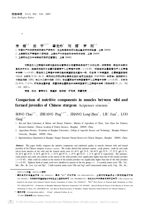 野生及人工养殖中华鲟幼鱼肌肉营养成分的比较
