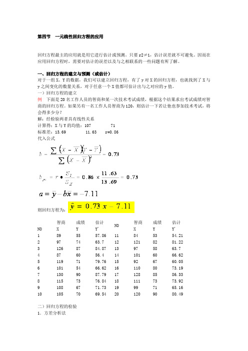 一元线性回归方程的应用