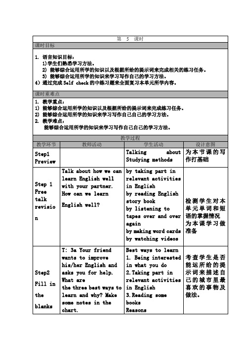 人教版Unit1 How can we become good learners第五课时表格教案