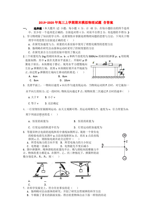 2019-2020年高三上学期期末模拟物理试题 含答案