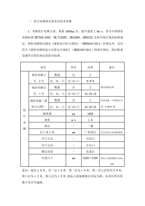 一,医疗电梯相关要求及技术参数