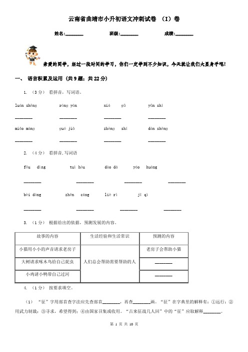 云南省曲靖市小升初语文冲刺试卷 (I)卷