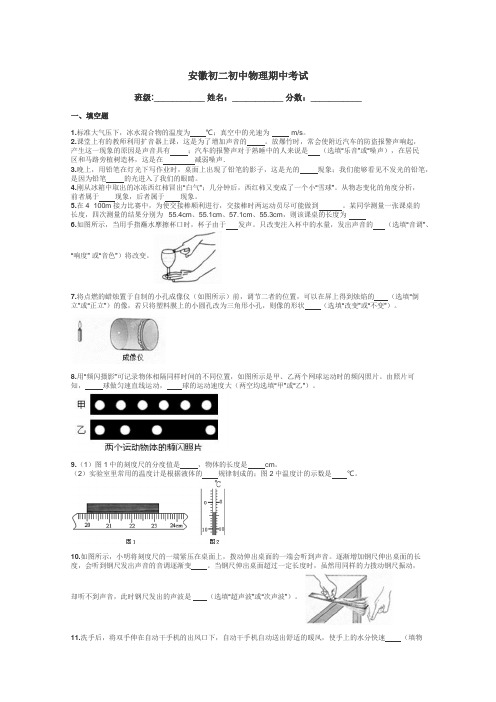 安徽初二初中物理期中考试带答案解析
