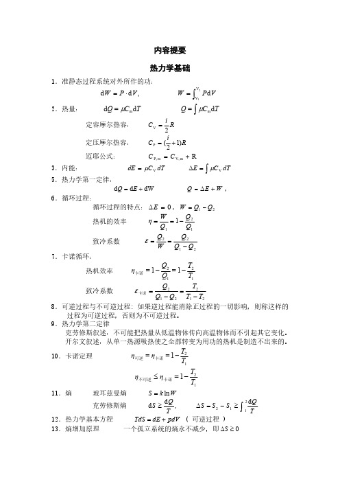 热力学基础内容提要