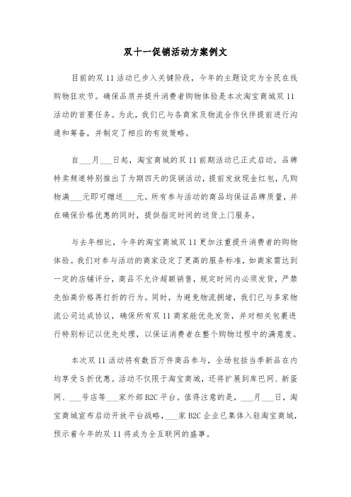 双十一促销活动方案例文（三篇）