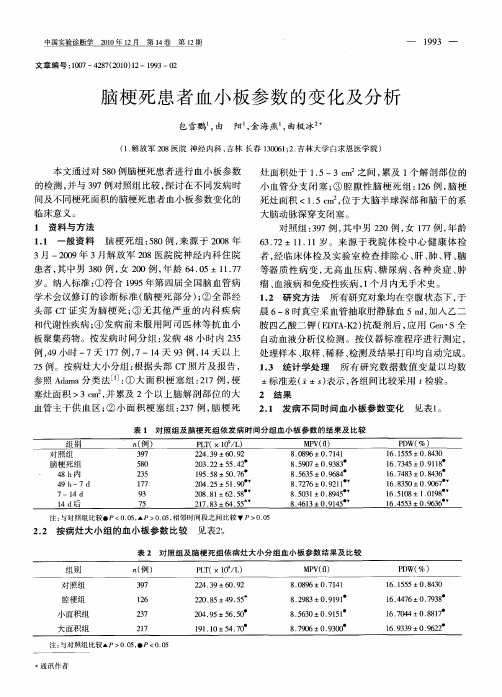 脑梗死患者血小板参数的变化及分析