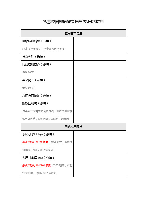 智慧校园微信登录信息表-网站应用 应用基本信息 网站应用名称(必填 ...