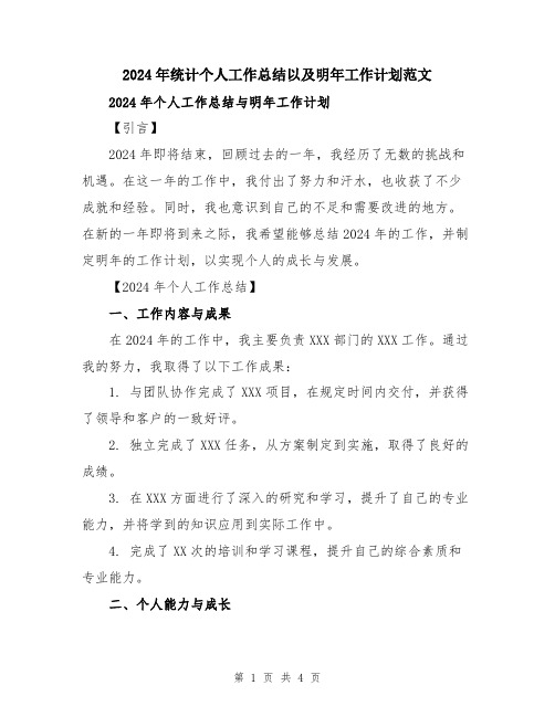 2024年统计个人工作总结以及明年工作计划范文