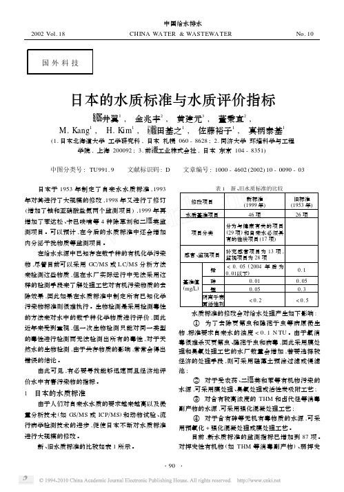 日本的水质标准与水质评价指标