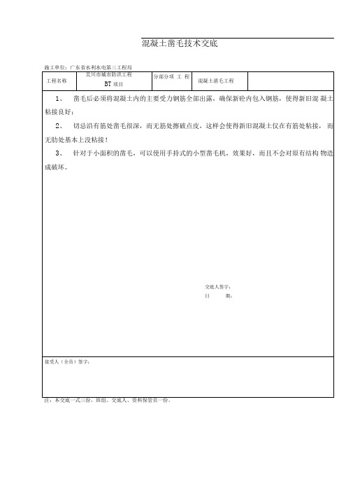 水利工程凿毛技术交底