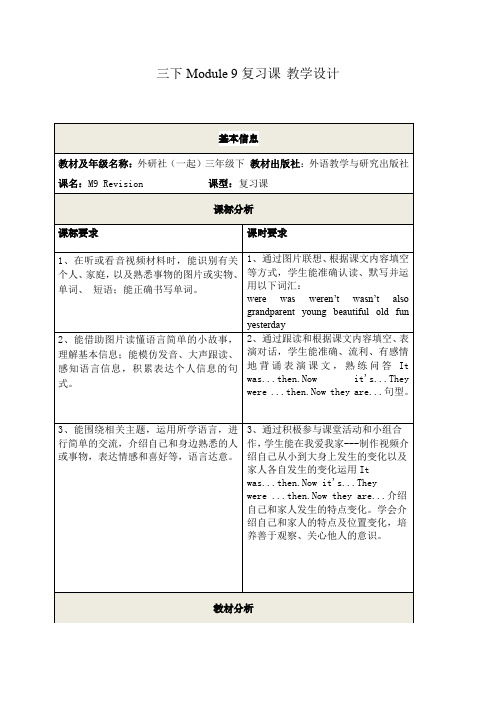 三年级英语下学期Module 9(教案)复习课 外研版一起