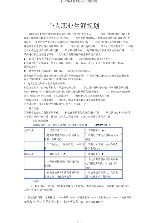 个人职业生涯规划—人力资源管理