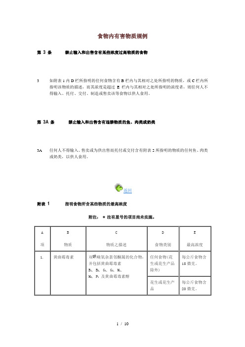 食物内有害物质规例(香港).总结
