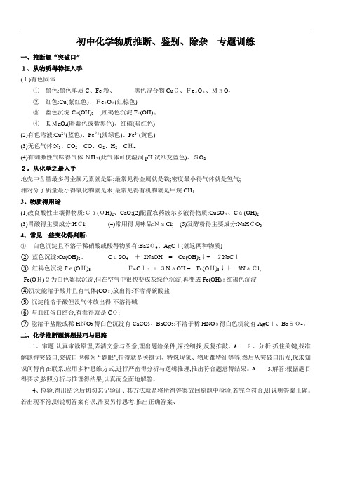 初中化学离子共存物质鉴别分离化学推断专题训练