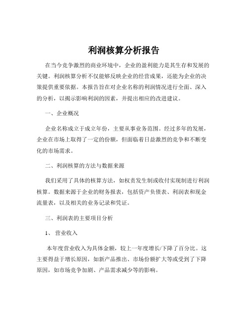 利润核算分析报告