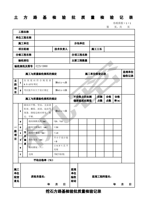 CJJ城镇道路工程检验批质量检验表格全套