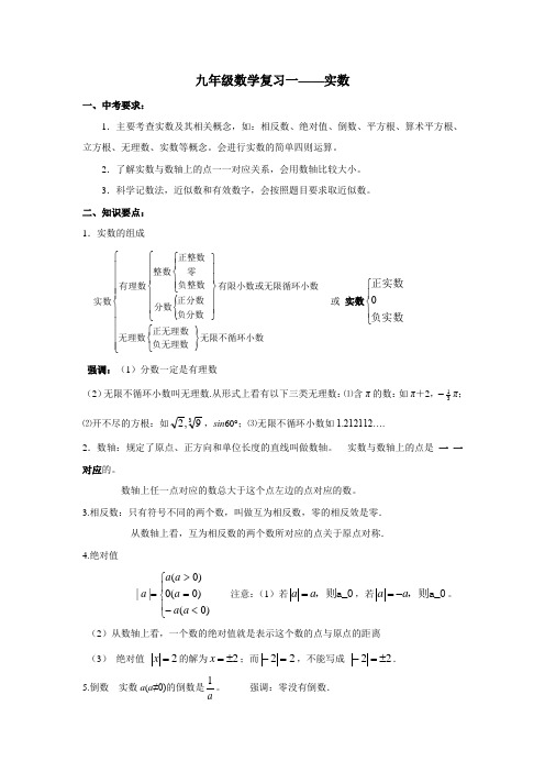 初三中考数学复习 实数