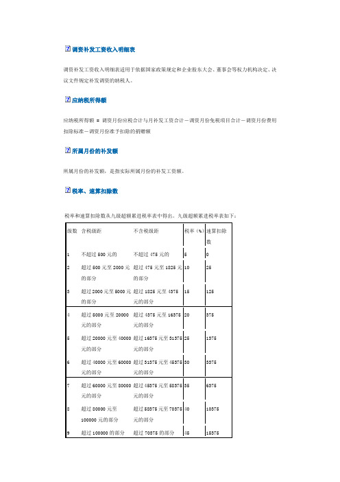 调资补发工资薪金明细表填表帮助