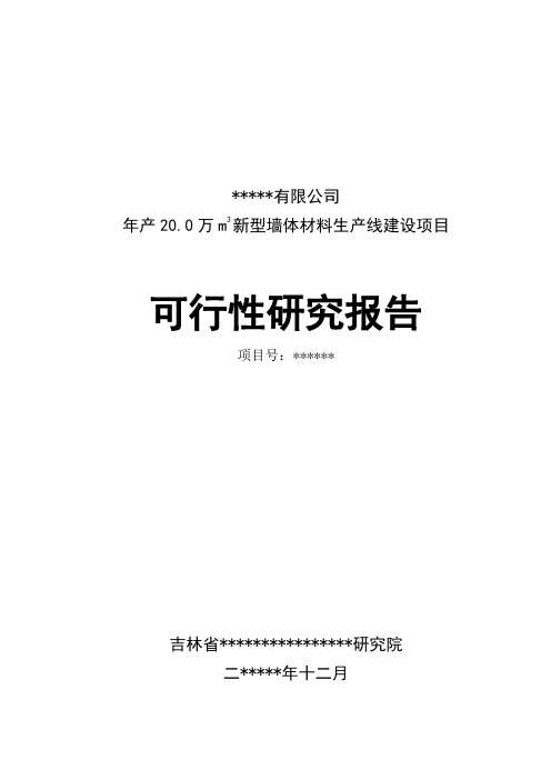 新型墙体材料生产线建设项目可行性研究报告