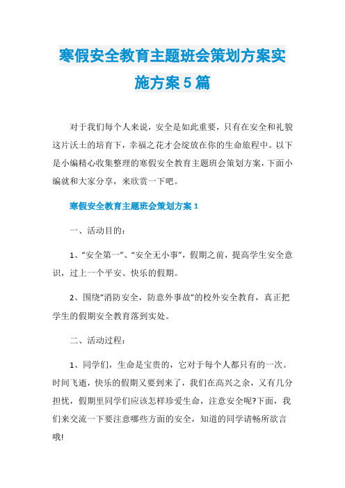 寒假安全教育主题班会策划方案实施方案5篇