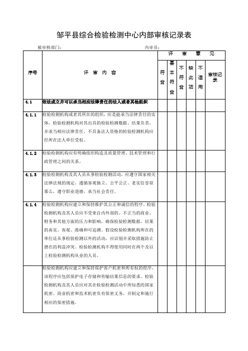 2021年检验检测机构内部审查记录表