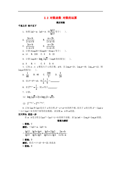 高中数学 第二章 基本初等函数(Ⅰ)2.2 对数函数 对数的运算课后训练 新人教A版必修1