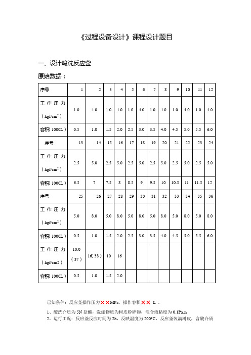 2014年湖南工业大学机械学院《过程设备设计》课程设计题目