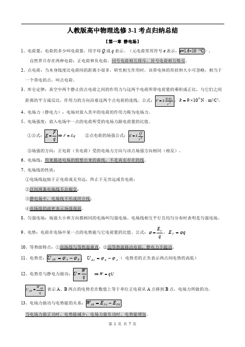 人教版高中物理选修3-1考点归纳总结(PDF版)