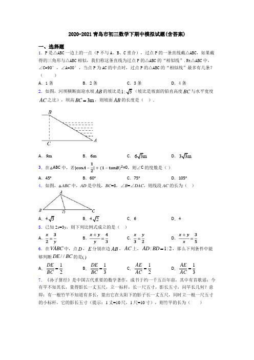 2020-2021青岛市初三数学下期中模拟试题(含答案)