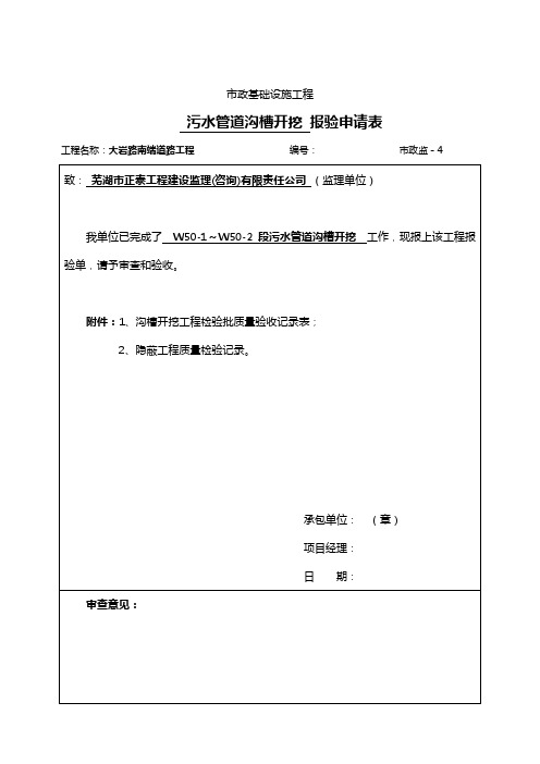 沟槽开挖工程检验批质量验收记录表