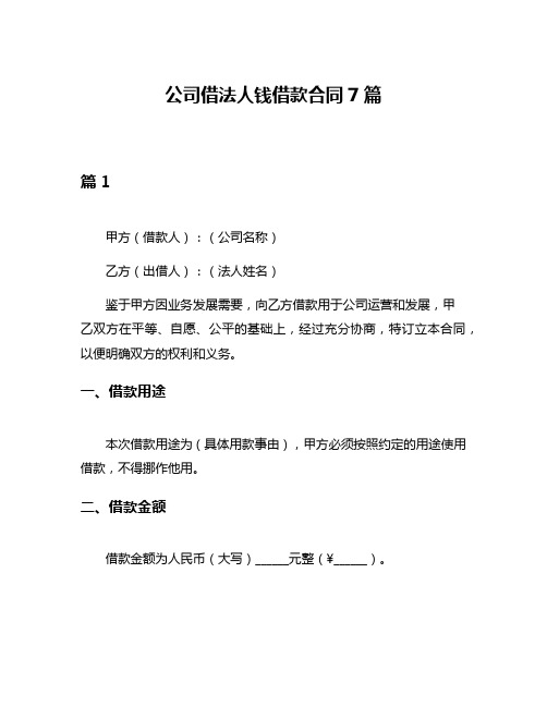 公司借法人钱借款合同7篇