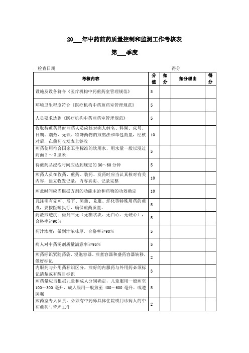 中药煎药质量控制和监测工作考核表(改)