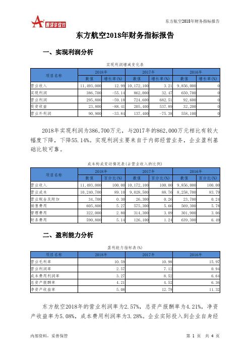 东方航空2018年财务指标报告-智泽华