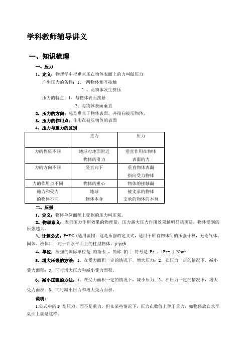 初中物理--固体压强讲义--有答案