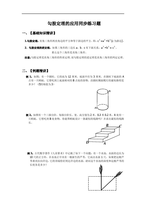 北师大版八年级数学上册 勾股定理的应用同步练习题