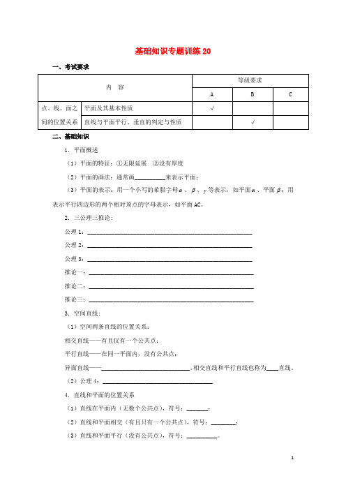 浙江省台州市高考数学 基础知识专题训练20(无答案)文