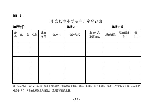 枫小留守儿童登记统计表