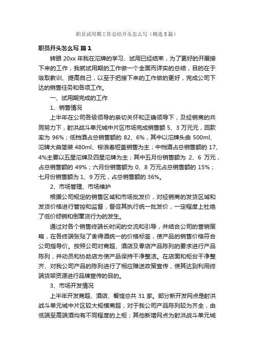 职员试用期工作总结开头怎么写（精选5篇）